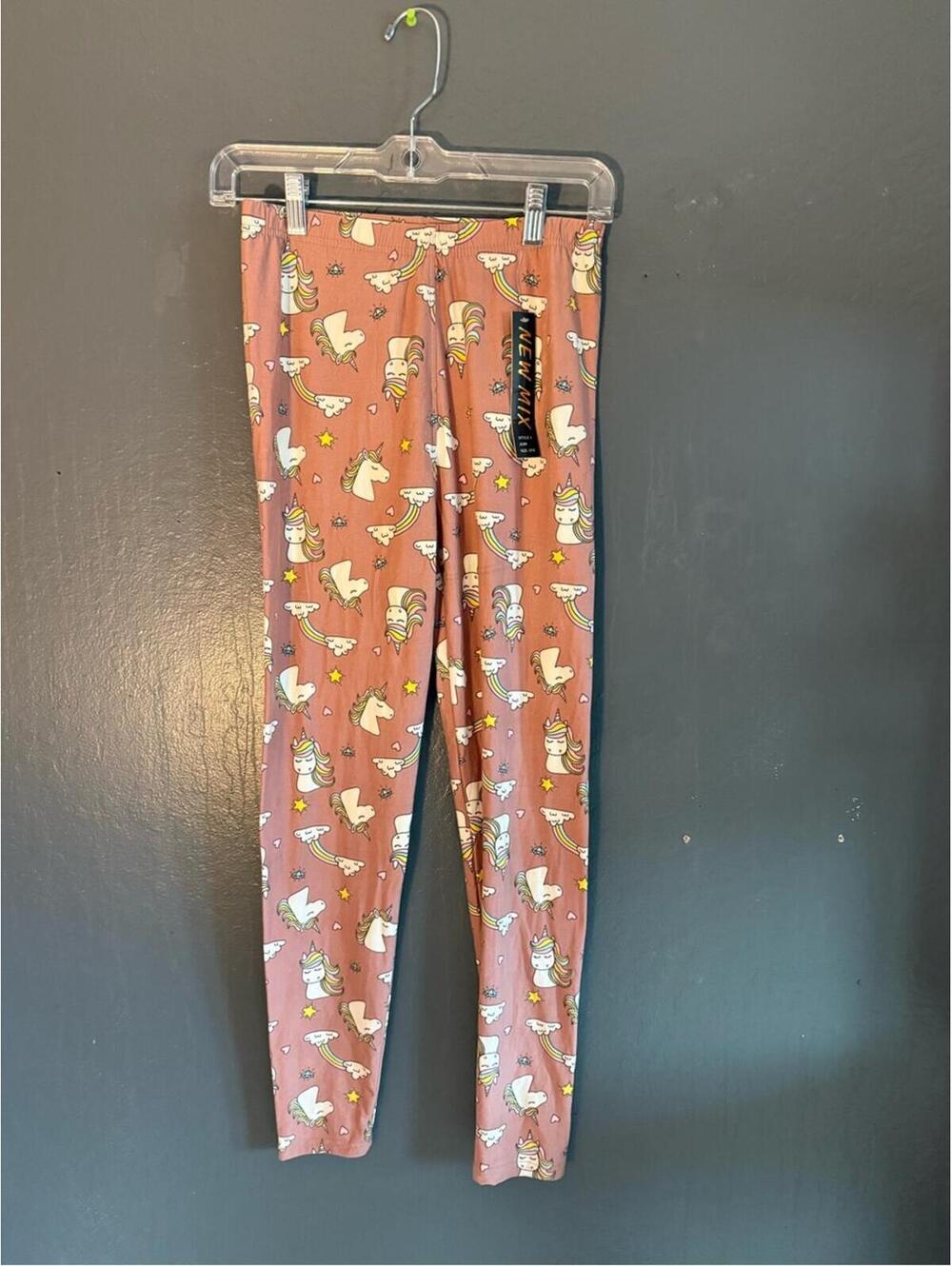 New Mix Women's Pink Ankle Leggings with Unicorn Print - Size One